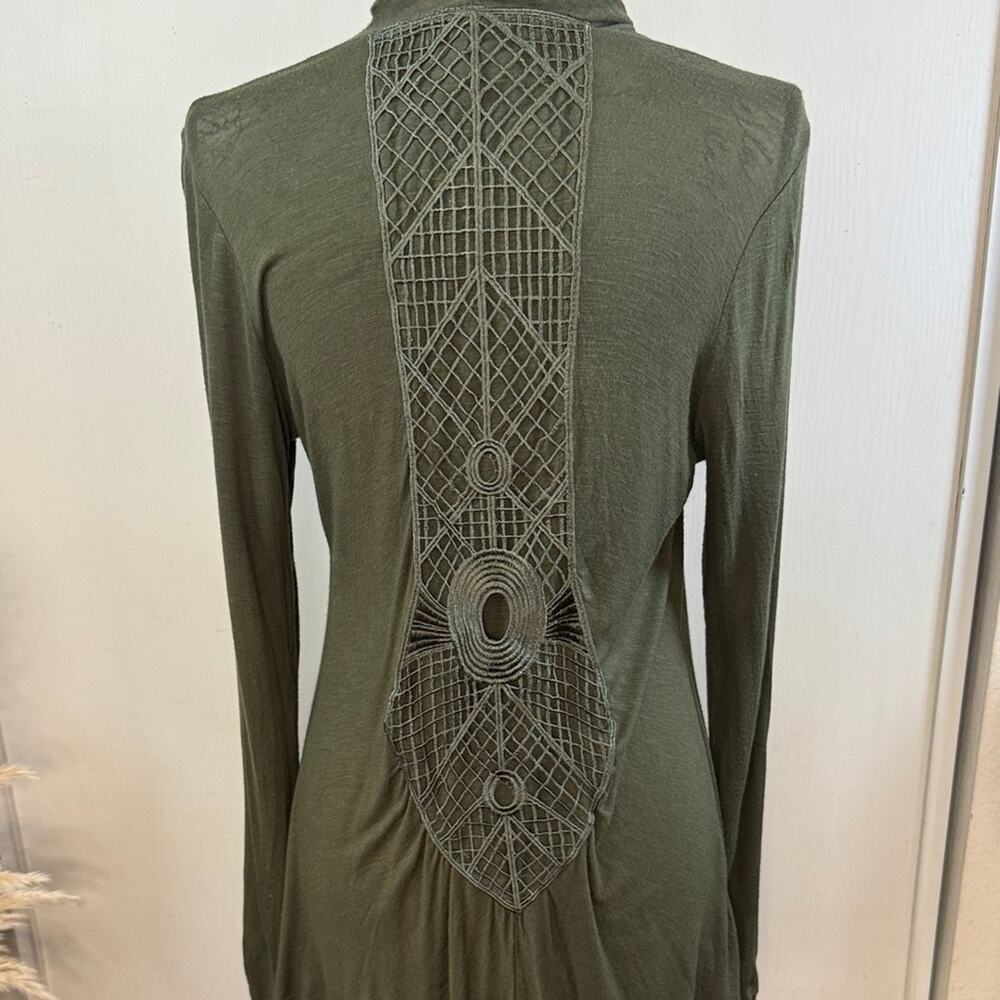 Anthropologie Robin K Olive Green Cardigan  w/ Intricate Back Design size Medium - Picture 2 of 9